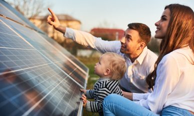 Man showing solar panels